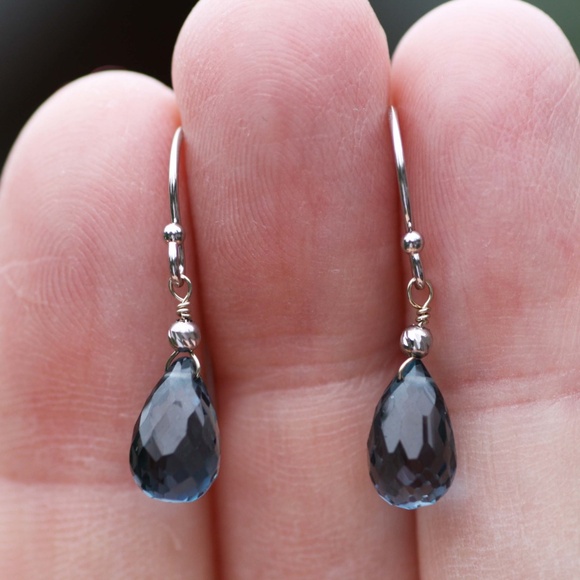 Small Natural London Blue Topaz Earrings in Solid 14K White Gold - Picture 5 of 5